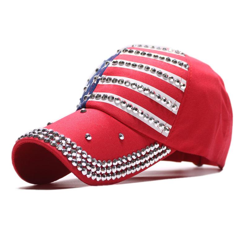 New European and American Trendy New American Flag Diamond-encrusted Baseball Washed Summer Men's and Women's Outdoor Sun Hats
