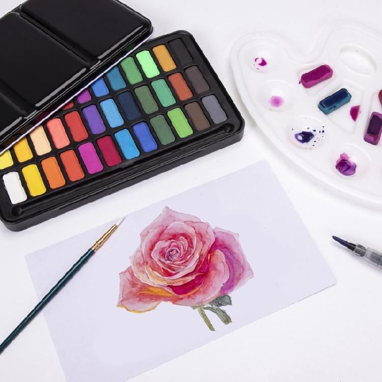 Künstler-Aquarellmalset 36 Farben feste Aquarellfarbe mit Wasserpinsel für Kinder Erwachsene Skizzieren Malen