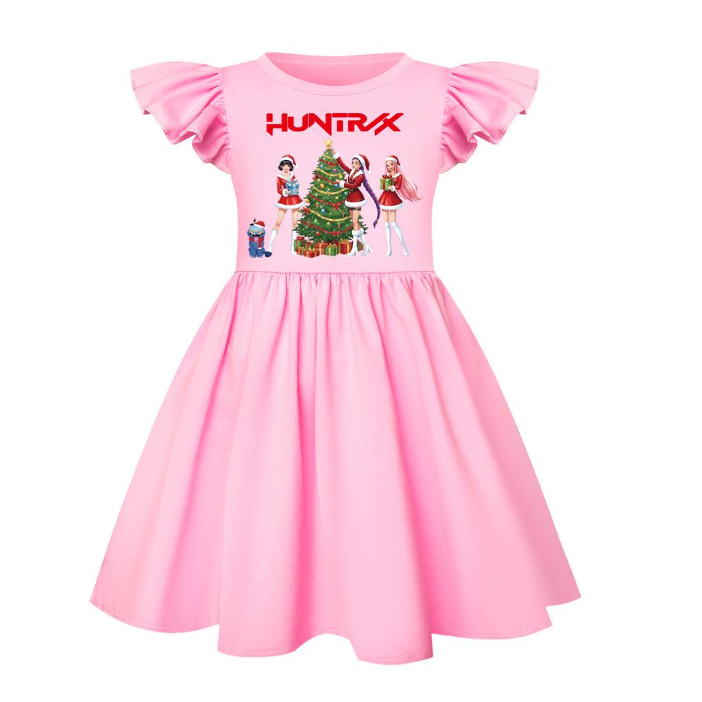 5085 Kids Girls Christmas New Year Mira Zoey Rumi Printed Ruffle Short Sleeves Casual Dress