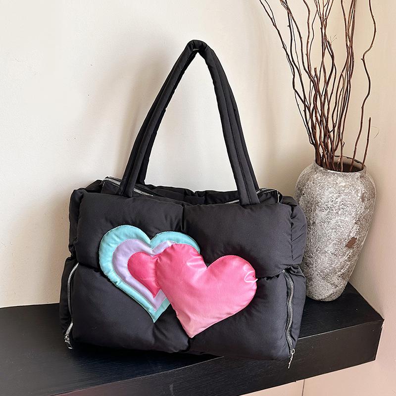 2025 New Down Bag Women's Large-capacity Large Bag Love Fluffy Cute Portable Shoulder Bag Tote Bag