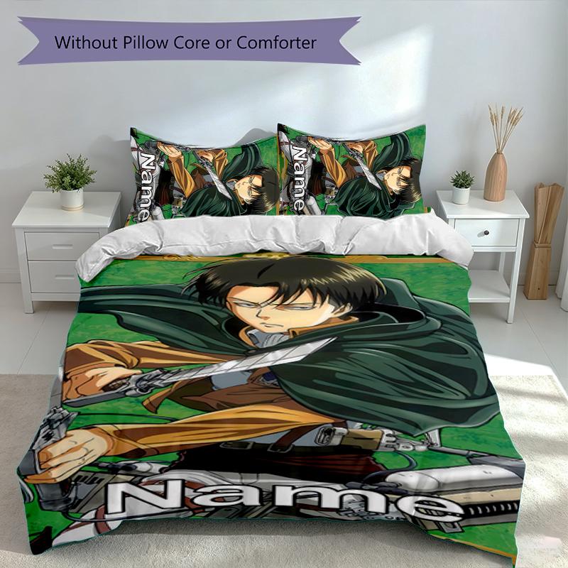 3pcs Custom Name Attack on Titan Set,Includes 1 Duvet Cover and 2 Pillowcases,All-season Bedroom Decor