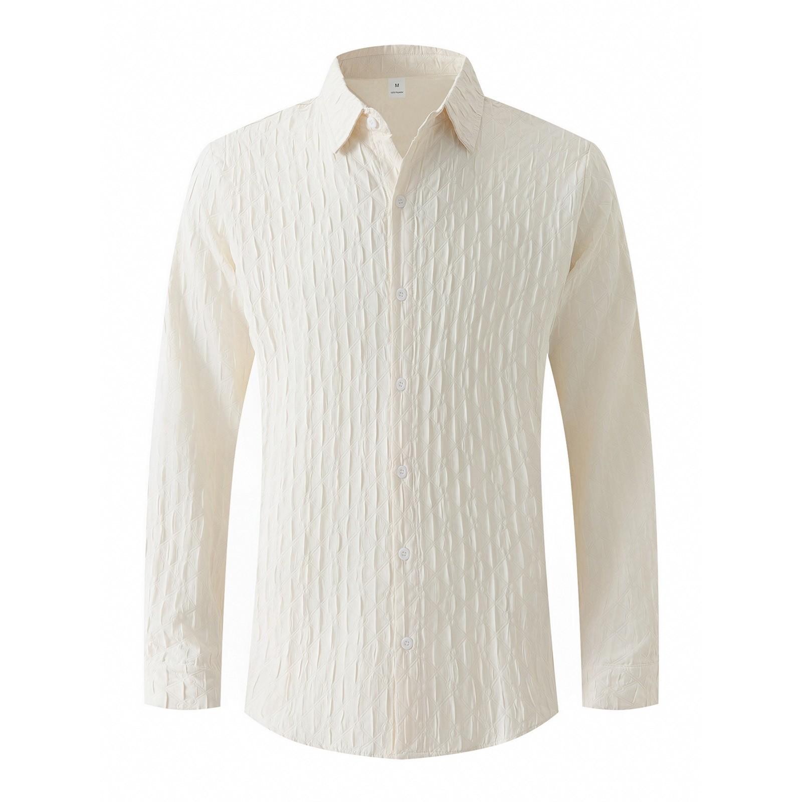 

Мужская однотонная рубашка с длинным рукавом и лацканами, мужская повседневная однобортная рубашка в клетку с длинным рукавом L белый