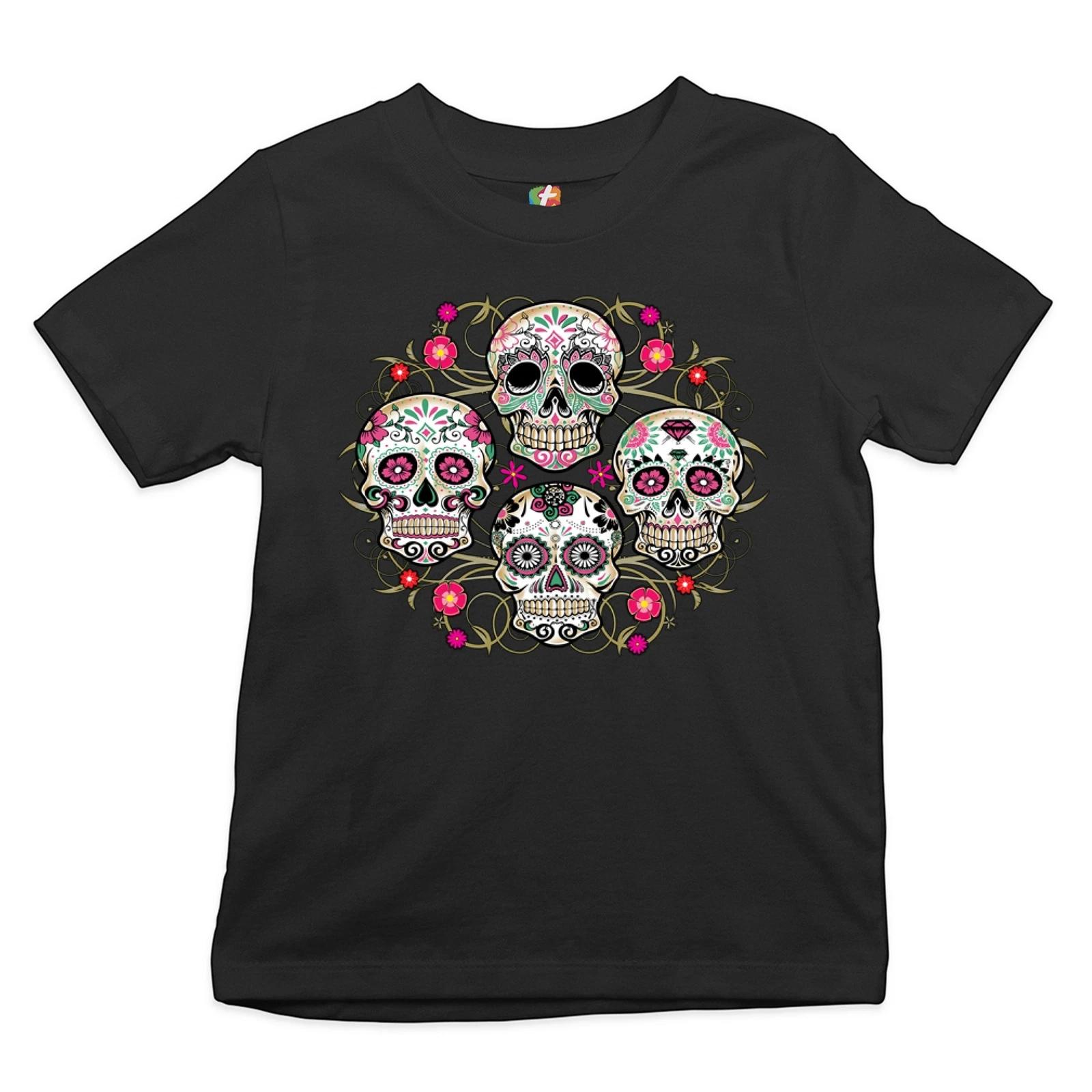 Day of the Dead Floral Sugar Skulls Youth kids boys T-Shirt Dia de los Muertos Kids 120