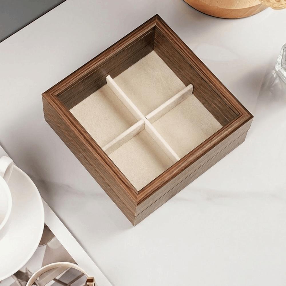 Glasdeckel Schmuckorganizer Samt-Innenleben Ringhalter Geschenk Holzschmuckschatulle Für den Heimgebrauch
