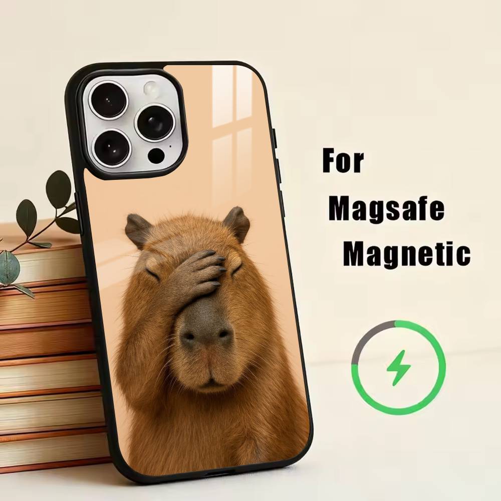 Süßes Capybara Handyhülle Für iPhone17,16,15,14,13,12,11 Plus,Pro Magnetisch mit Magsafe Kabellosem Laden