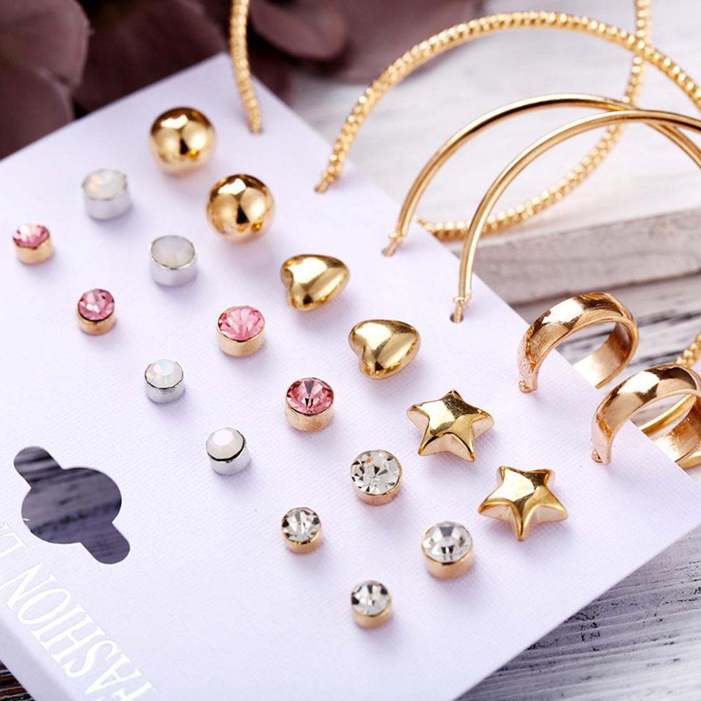 12 Pairs Fashion Exaggerated Crystal Circle Earrings