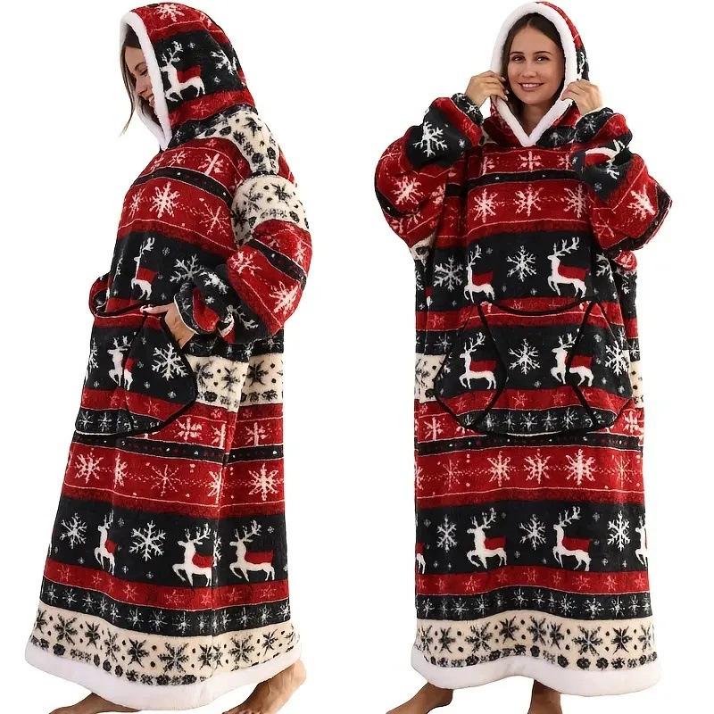 Autumn and winter sports and leisure warm TV blanket senior women's plush comfortable soft bathrobe warm fluffy robe