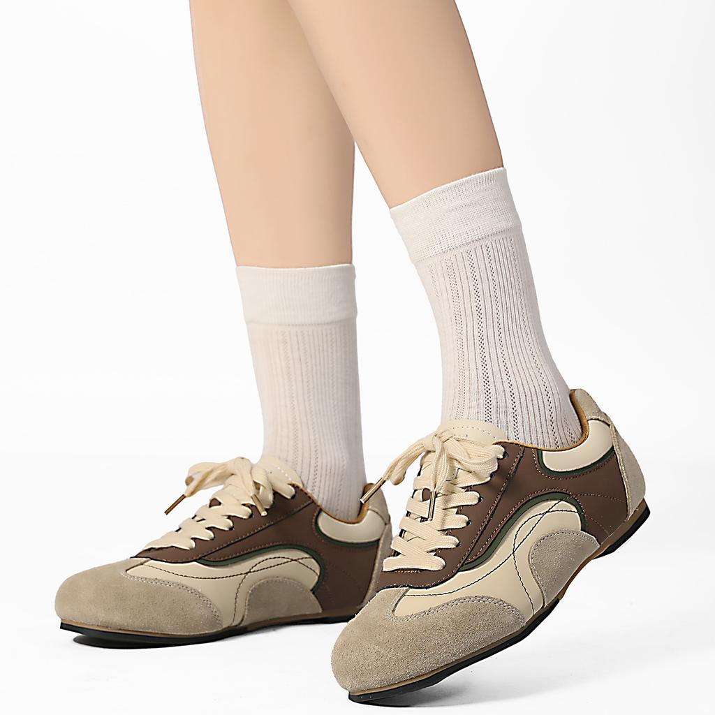 Dexun Shoes Women'S Casual Lace-Up Inner Height-Increasing Splicing Matte Spring New Flat-Bottomed Comfortable Single Shoes 26