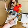 MODIQUE Frühling Sommer Übergröße Damen Locker Vintage Lässig Baumwolle Leinen Chiffon Blumenmuster Blusen Hemden Damenmode Übergröße Langarm Mäntel