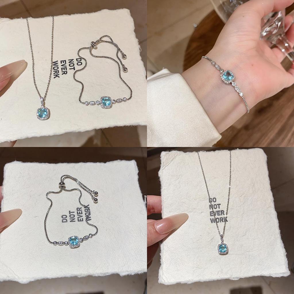 Minimalist Blue Cubic Zirconia Adjustable Bracelet For Women Gift Ideas
