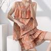 Anti-bumping Pajamas Women's Summer Vest Shorts Set Cotton and Silk Loungewear Can Be Worn Outside Loose Large Size Sweet and Cute