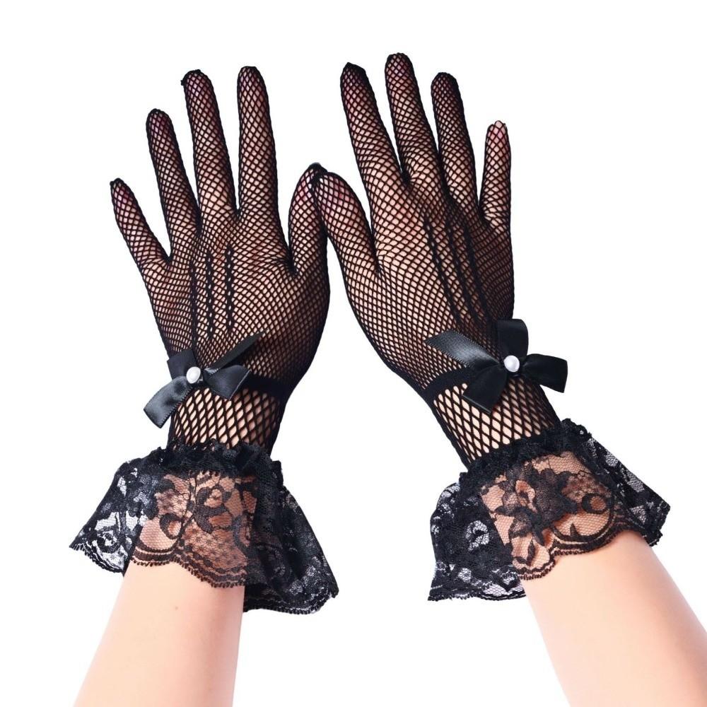 Lace Women Driving Gloves Five-finger Wedding Gloves Elegant Fishnet Mittens Summer
