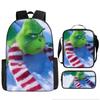 Green Hair Monster Grinch School Bag Campus 12345th and 6th Grade Backpack Lightweight Weight Loss Computer Bag Three-piece Set