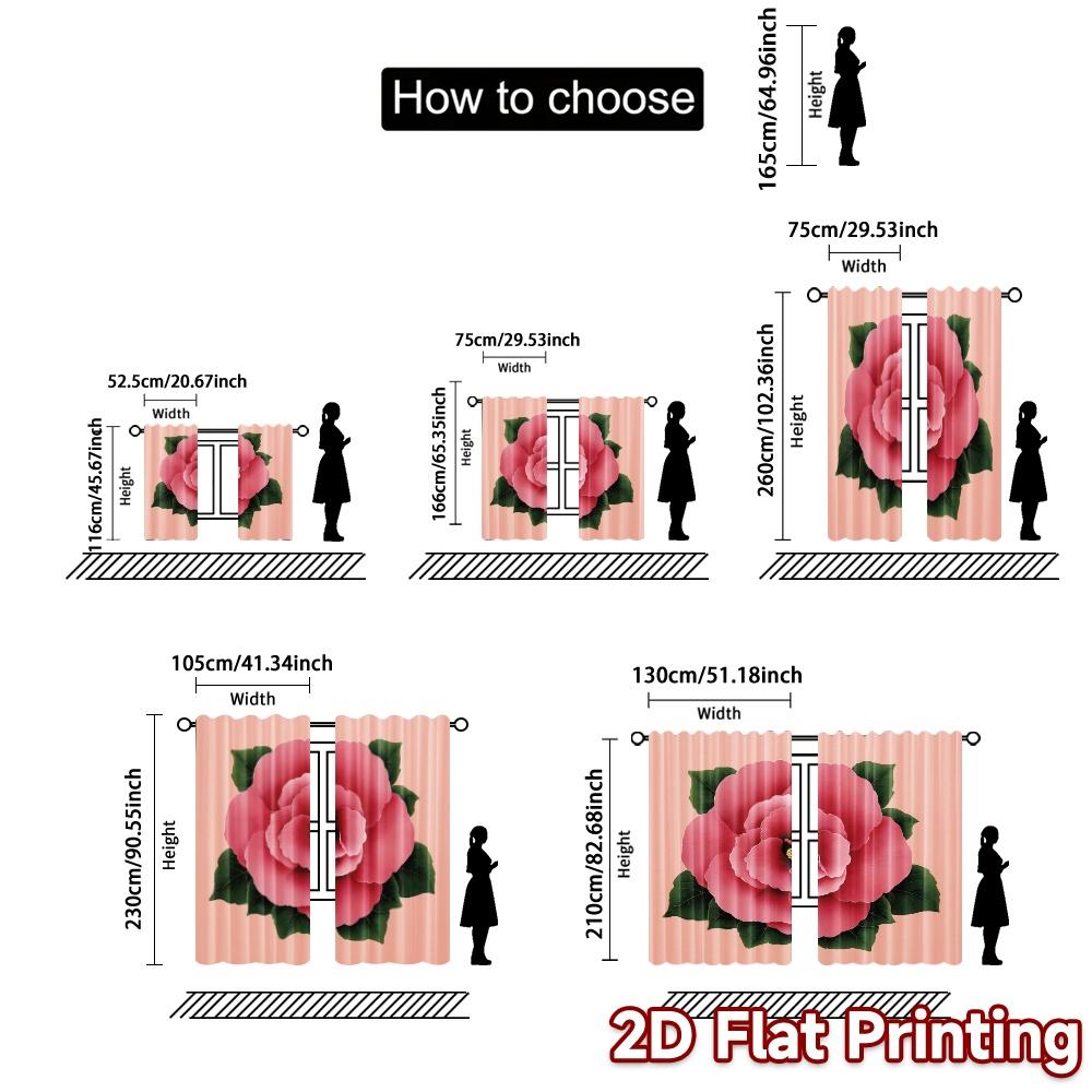 2D FLAT PRINTING 2pcs Curtains (Without Rod) Floral Elegance in Bloom Holiday New year Printed Curtains Prints Light Filtering