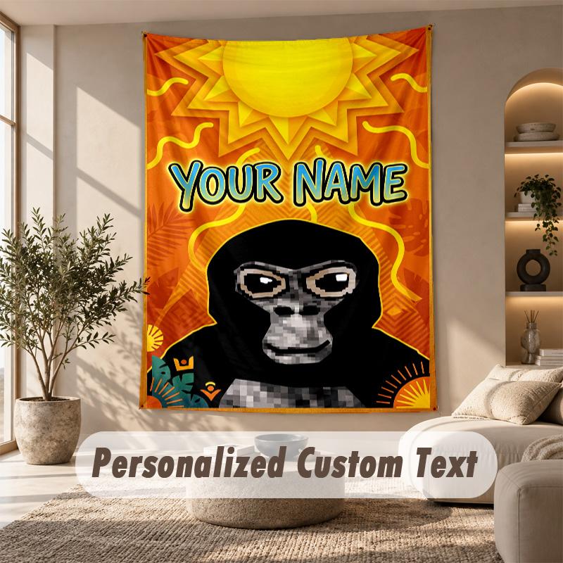 Gorilla Tag cartoon Tapestry, Personalized Custom Text, Wall Hanging Tapestry For Living Room Home Wall Decor
