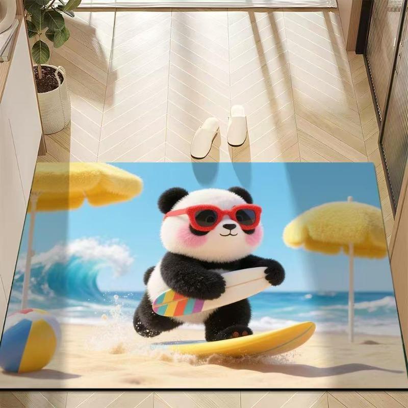 Cute Panda Diatomite Bath Mat - Super Absorbent Fast Dry Door Mat Anti-Slip Waterproof Floor Mat for Bathroom Kitchen Laundry Room