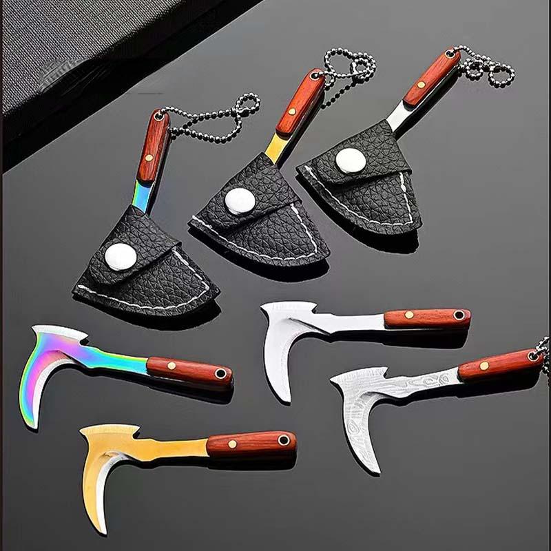 Portable Mini Sickle Pocket Knife Stainless Steel Camping EDC Knife Peeling Machine Fixed Blade Wooden Handle Kitchen