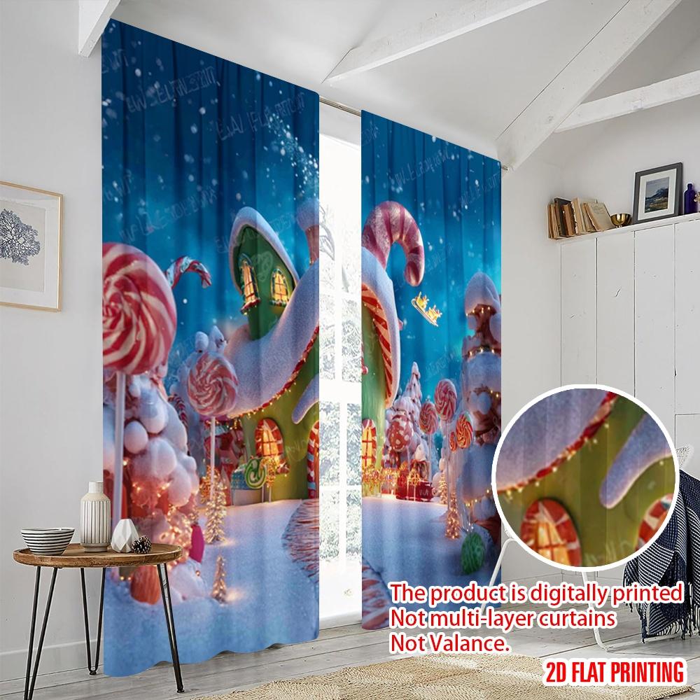 2pcs,2D Plane Printing Minimalist Curtains Christmas Red Truck Versatile Durable Polyester (without Rod) Holiday Ldeal for