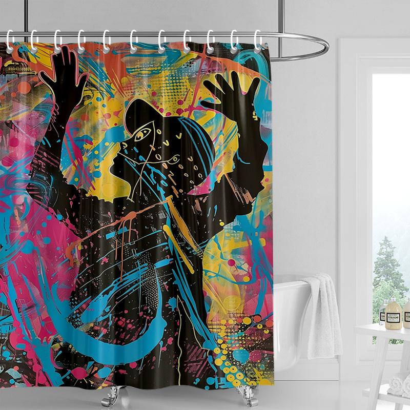

Vintage portrait shower curtain-black and white with orange decoration, distressed texture bathtub shower curtain 90x180cm