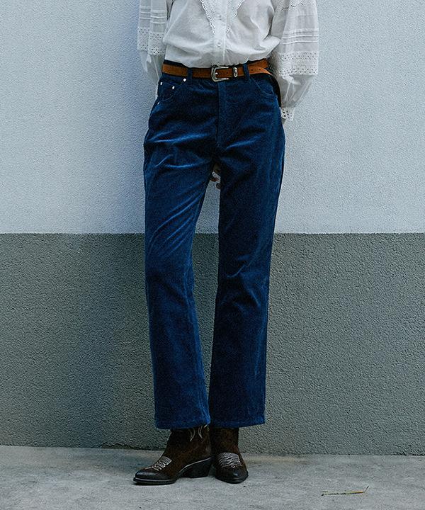 GREENBUTTER Corduroy Semi Boot-Cut Pants (Navy)