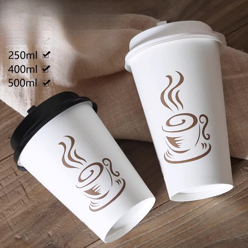 Disposable Paper Cup Coffee Milk Tea Hot Drinks Pack Cups with Lid Thickened Design To Prevent Leakage Resistant To Deformation
