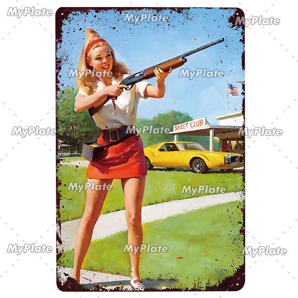 Beauty Woman Metal Sign Bar Pub Decor Plaque Metal Vintage Crafts Home Decor Painting Plaques Art Pinup Poster