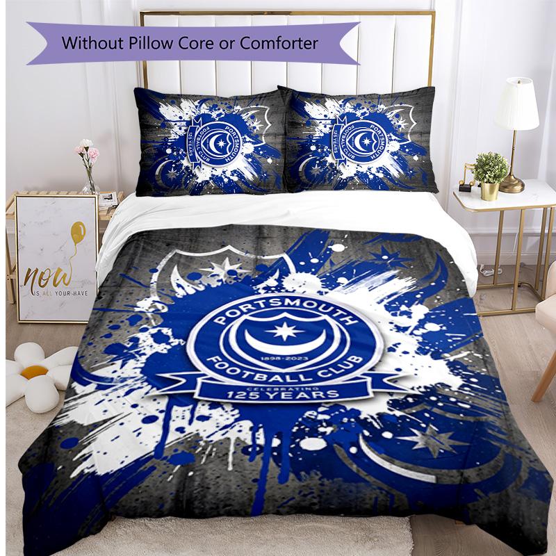 Set Lenzuola Stampato 3 Pezzi Portsmouth FC Traspirante Copripiumino con Federe Biancheria da Letto Decorativa per Camera da Letto Casa