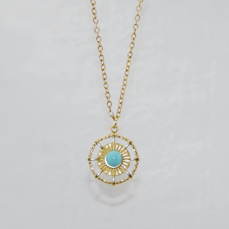 Geometric Eyes Peach Heart Pendant Necklace - Titanium & Stainless Steel
