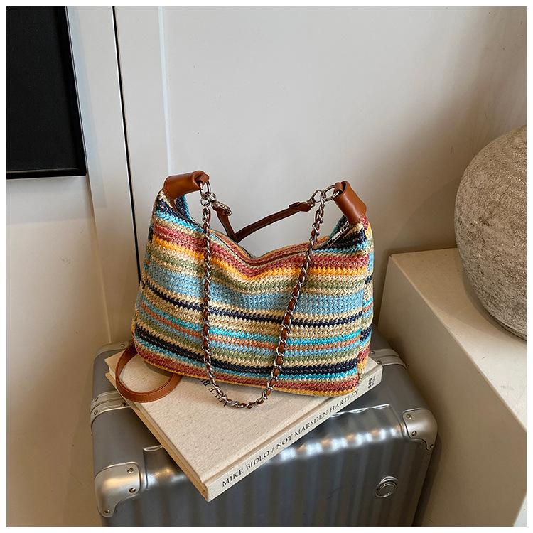 

Woven bag women s 2025 new trendy summer oblique span bag seaside vacation leisure simple shoulder handbag
