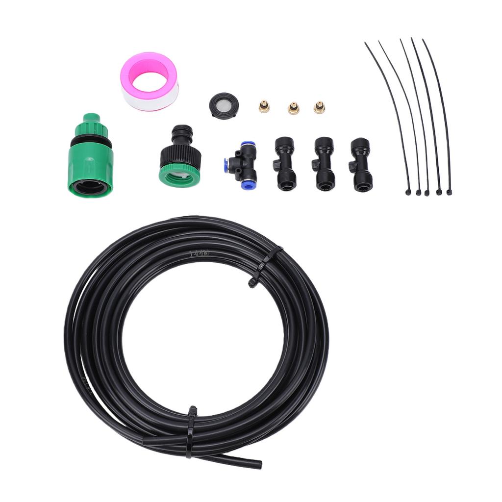 Fan Misting Kit Leakproof PE Mist Hose Water Mister Spray Kit with 3 Brass Nozzles for Patio Backyard Outdoor Cooling