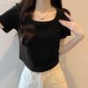T-shirt Estiva da Donna 2026 con Scollo Quadrato e Orlo Curvo