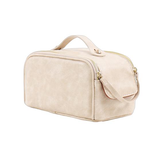 

Дорожня косметичка з еко-шкіри для жінок, велика місткість, органайзер для косметики, вінтажна водонепроникна косметичка-пенал з ручкою бежевий