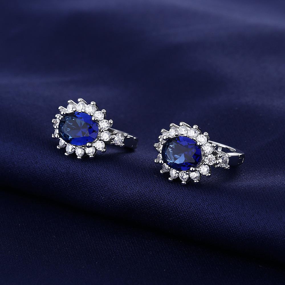 2026 Color Treasure Ocean Heart Inlaid Sapphire Group Earrings European and American Earrings Ear Buckles Women