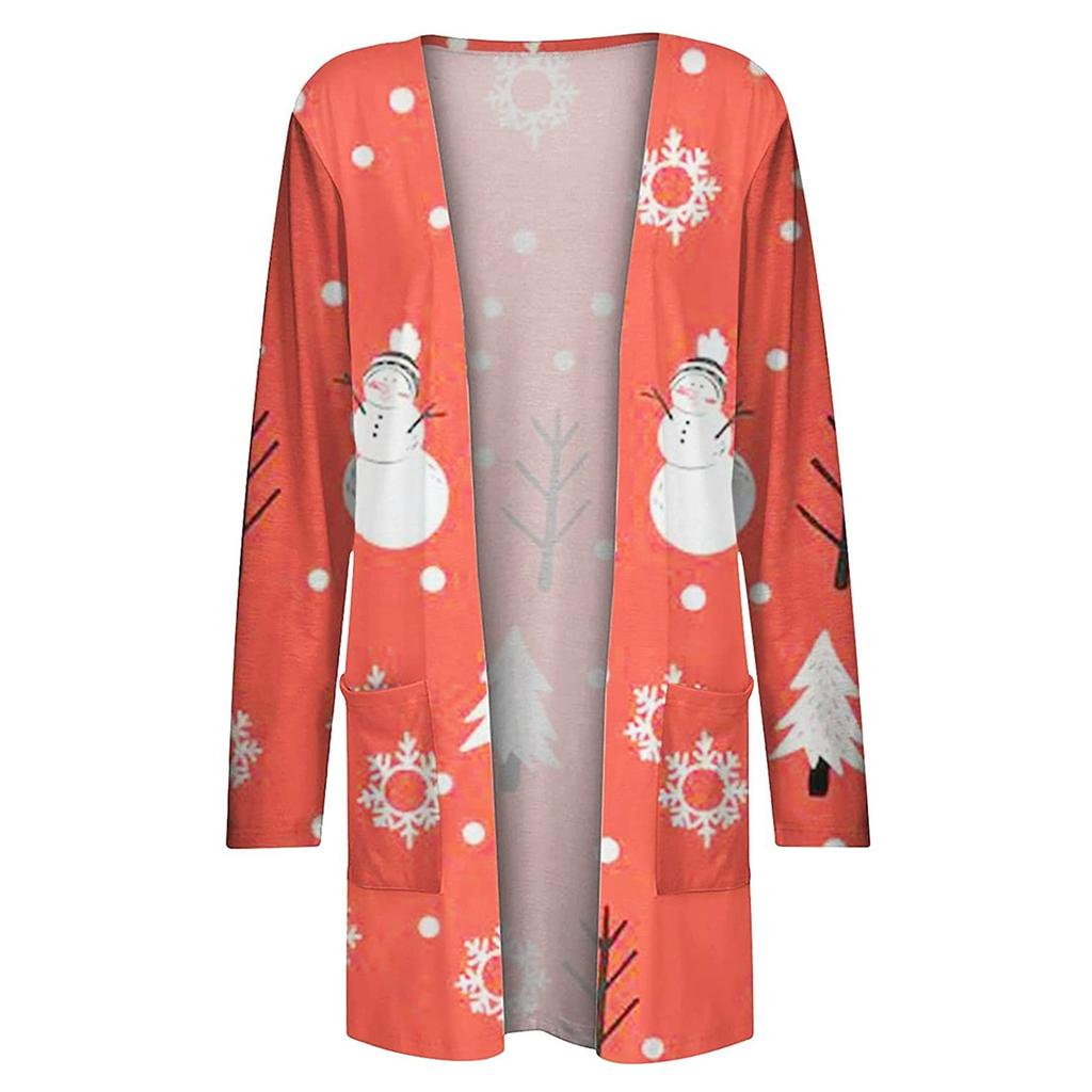 Women's Christmas Long Sleeve Front Cardigan Printed Top Lightweight Jacket