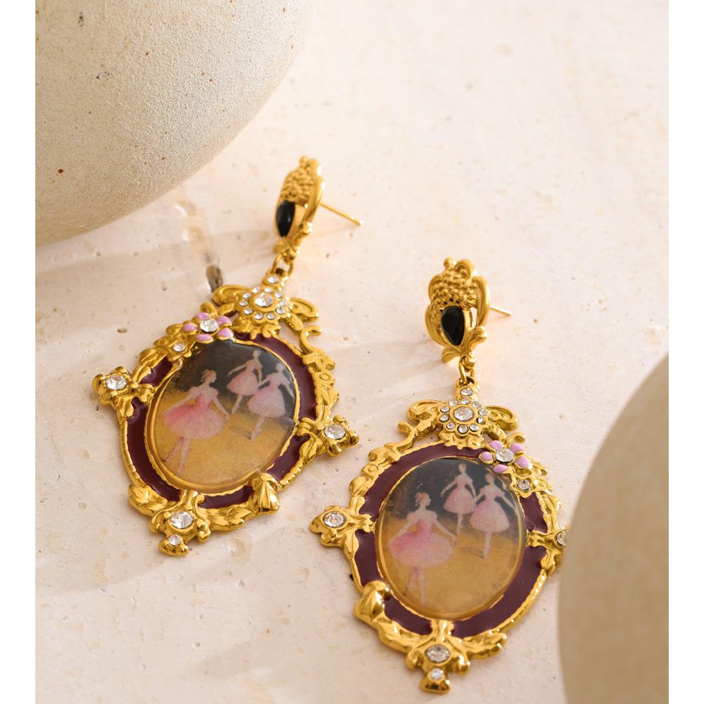 Eetit French Stainless Steel Oval Ballet Girl Drop Earrings 2025 New Arrivals Retro Design Attractive Jewelry for Ladies Gift