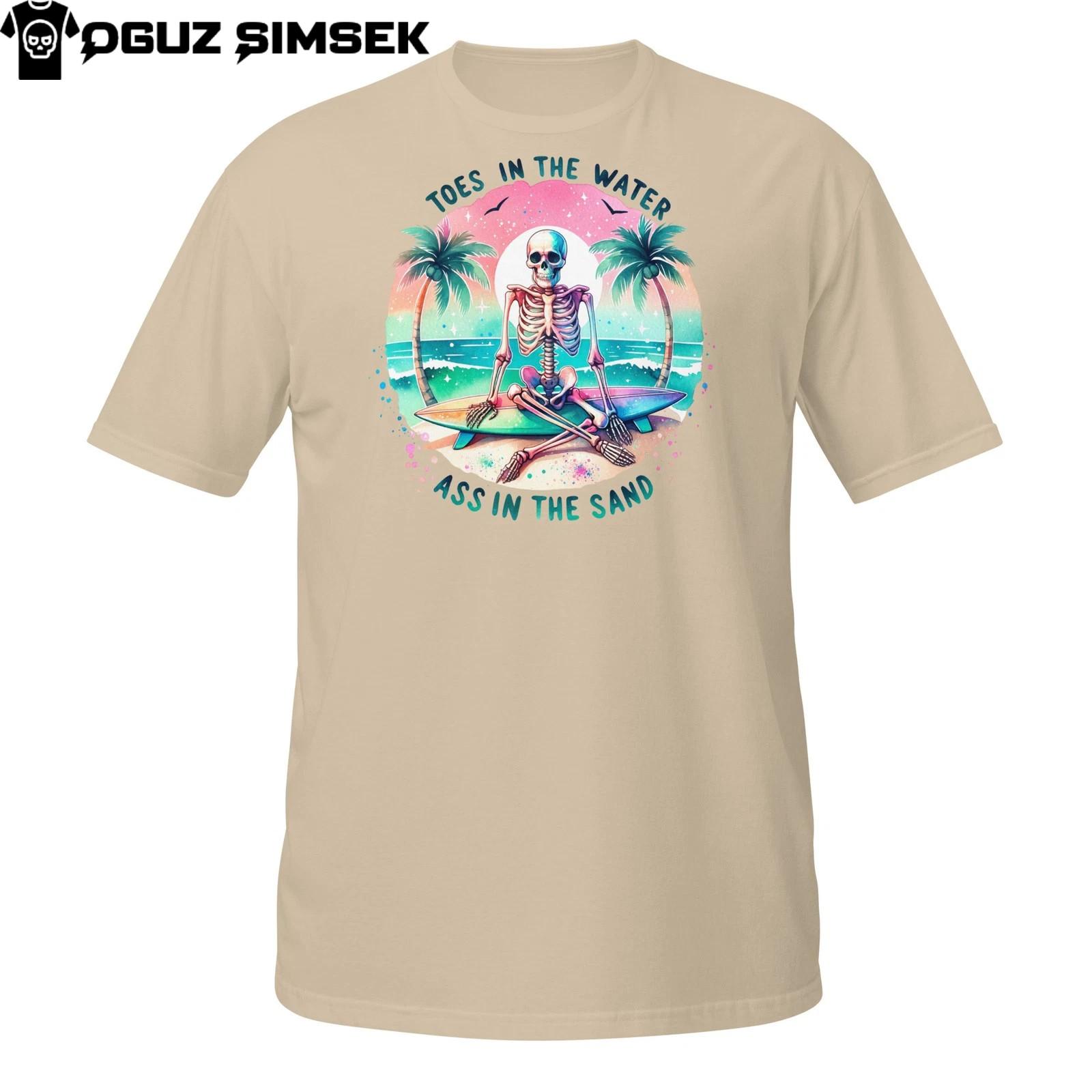 Toes in the Water T-Shirt Mens Womens Tees Top – Funny Beach Skeleton Meme with Chill Vibes XL