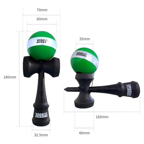 RANGS Kendama, Green, Beech Wood, Spare String, Threader Included, Ages 6 and Up