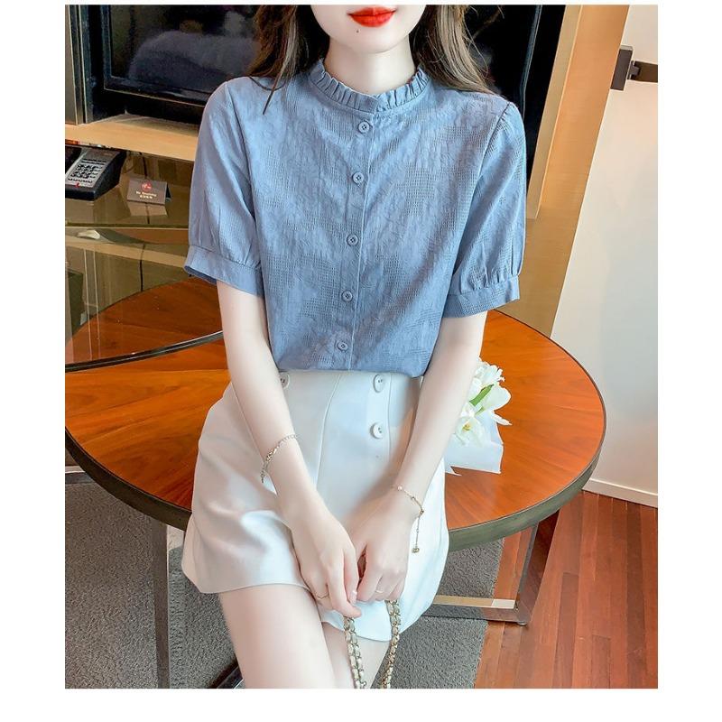 Summer thin pure cotton shirt women's fashionable cotton versatile temperament jacquard top