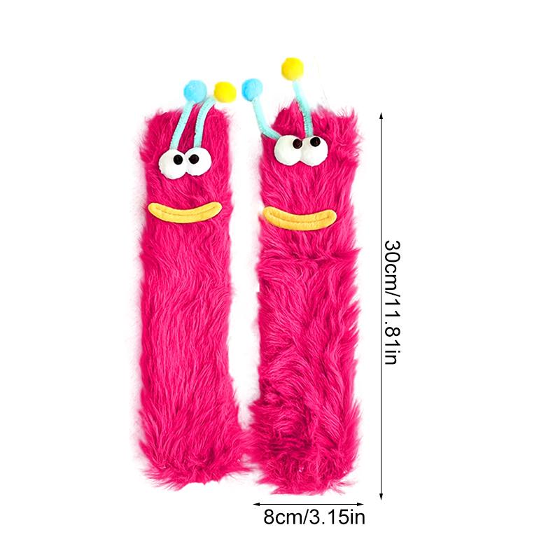 Winter Big Mouth Monster Design Warm Candy Colors Funny Lounge Sock Plush One Size Comfortable Furry Socks Gift Multi-color