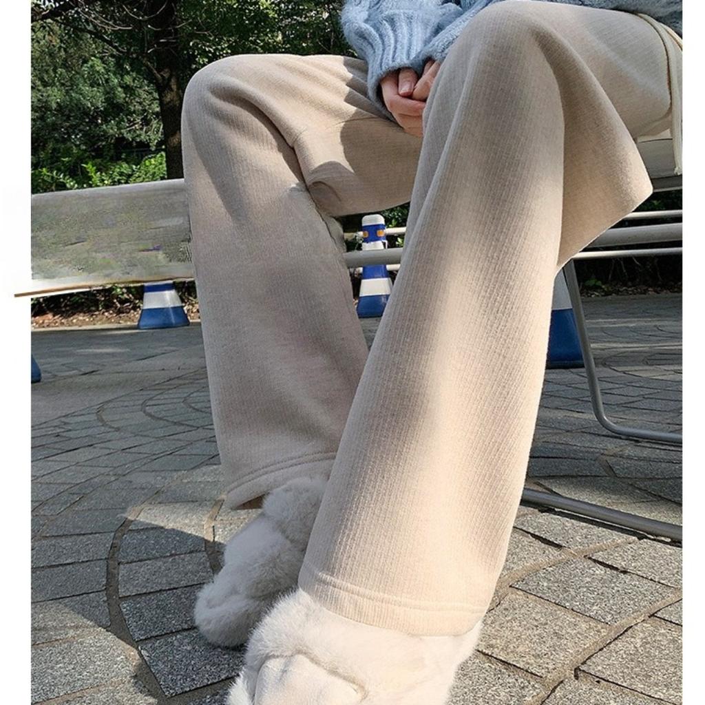 Plush, Knitted Pants, Women's Pants, Plush, Thickened, High Waisted Pants, Loose, Casual Pants, Straight Leg Pants, Wide Leg Pants