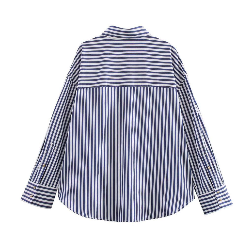 2025 Spring Women's Striped Long-Sleeve Casual Shirt Top