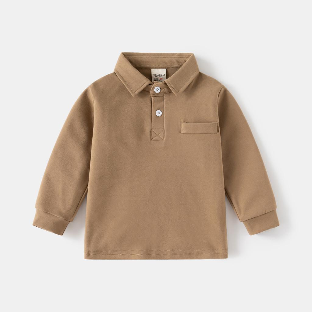 Kinder Herbst Kragen Verdicktes Langarm Poloshirt Baby Einfarbig Minimalistisches Oberteil