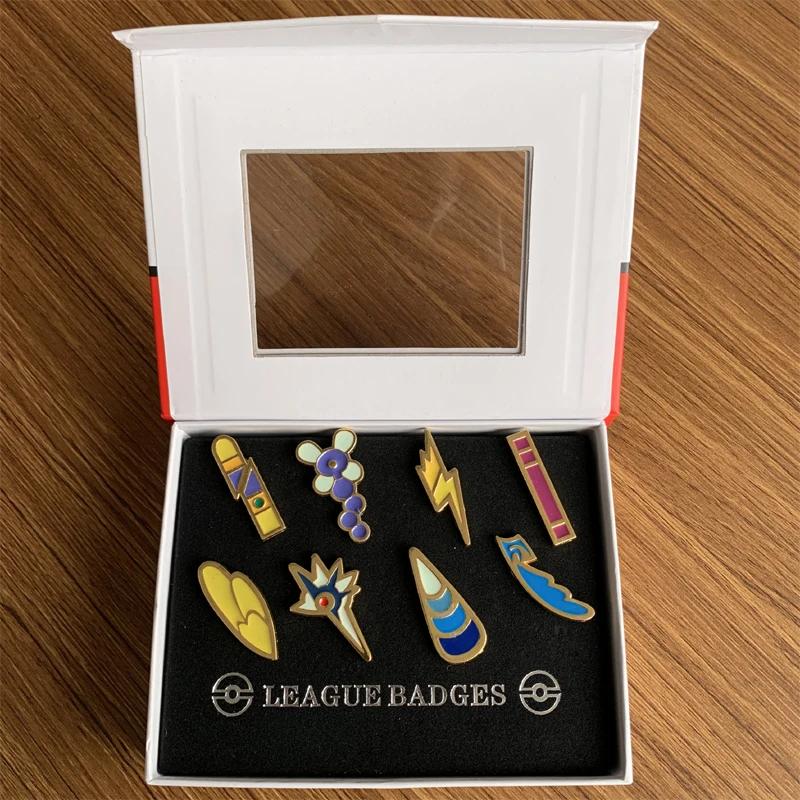Pokemon League GYM Badge Anime Figures Pocket Monster King of Heaven Gymnasium Metal Badge Pikachu Mew-two Toys for Kid Children
