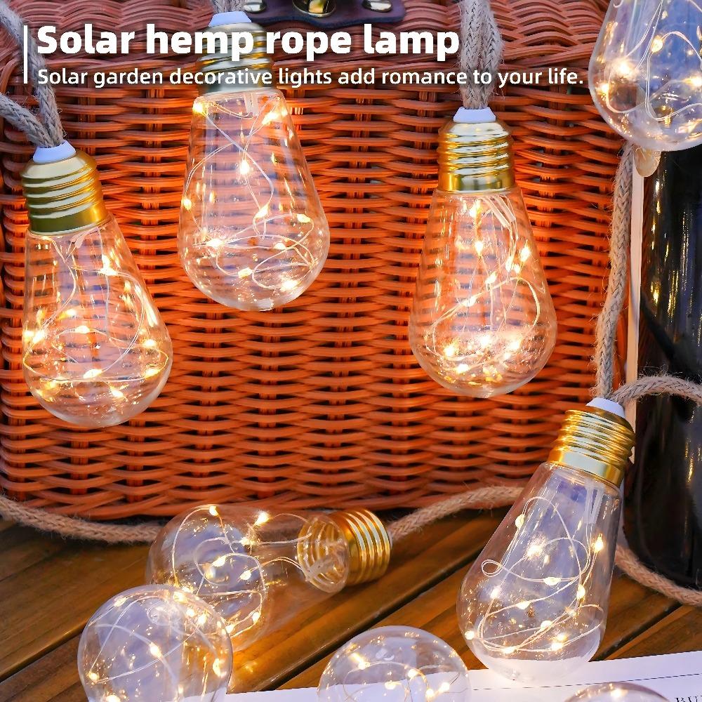 Vintage Hemp Rope Solar String Lights Outdoor, Waterproof Garden Decor Fairy Light for Patio Gazebo Fence Yard