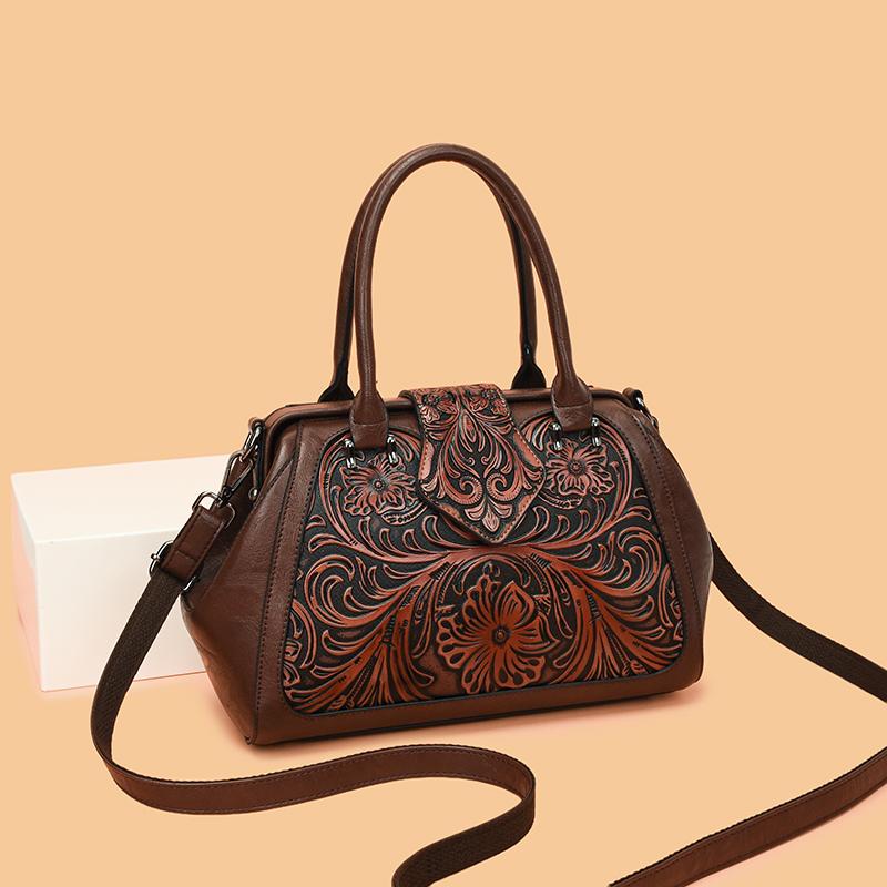 High Quality Vintage 3D Embossed PU Leather Women Shoulder Crossbody Bags Large Capacity Female Handbags Luxury Women's Tote Bag