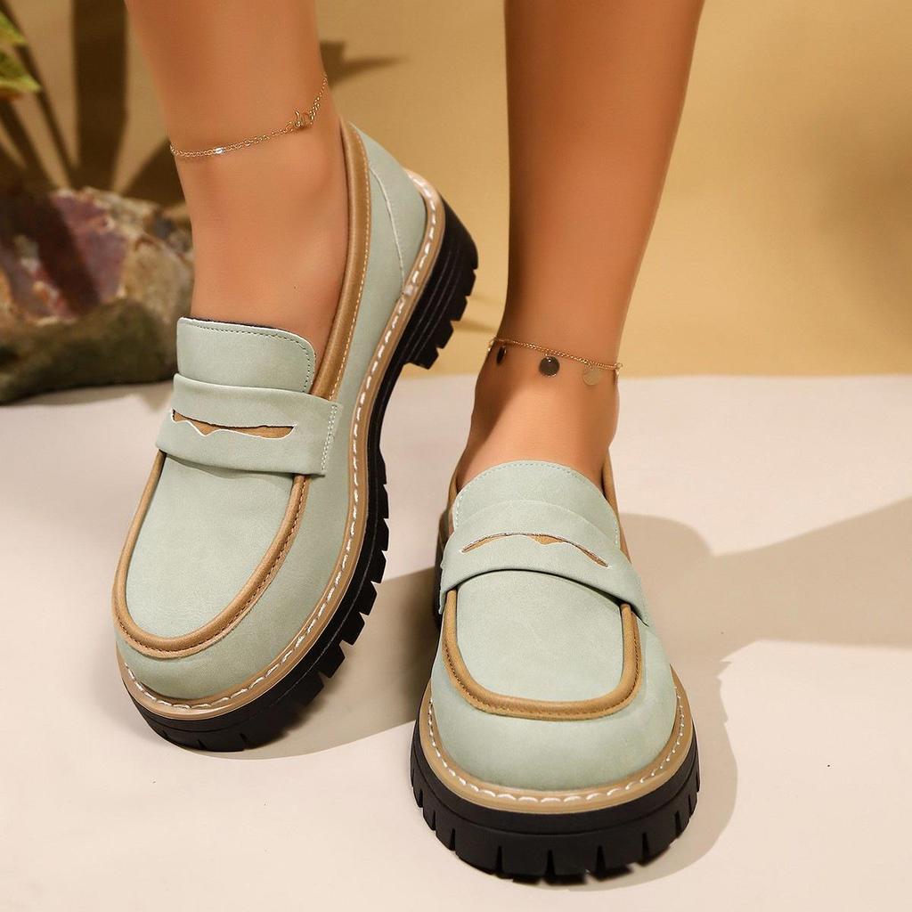2025 Neue Damen-Loafer mit klobigem Absatz aus Wildleder in Übergröße - Frühling/Herbst Lässiger Britischer Retro-Stil