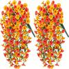 Artificial Hanging Morning Glory And Eucalyptus Leaves - Realistic Orange-Yellow Flowers, UV-Resistant For Indoor And Outdoor Decoration, Suitable