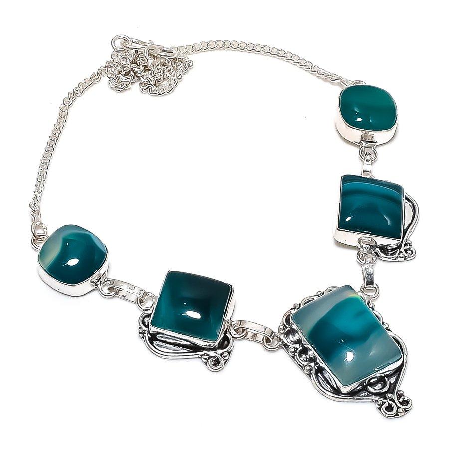 

Натуральный зеленый кружевной агат драгоценный камень 925 стерлинговое серебро ювелирное ожерелье 18 E8r58