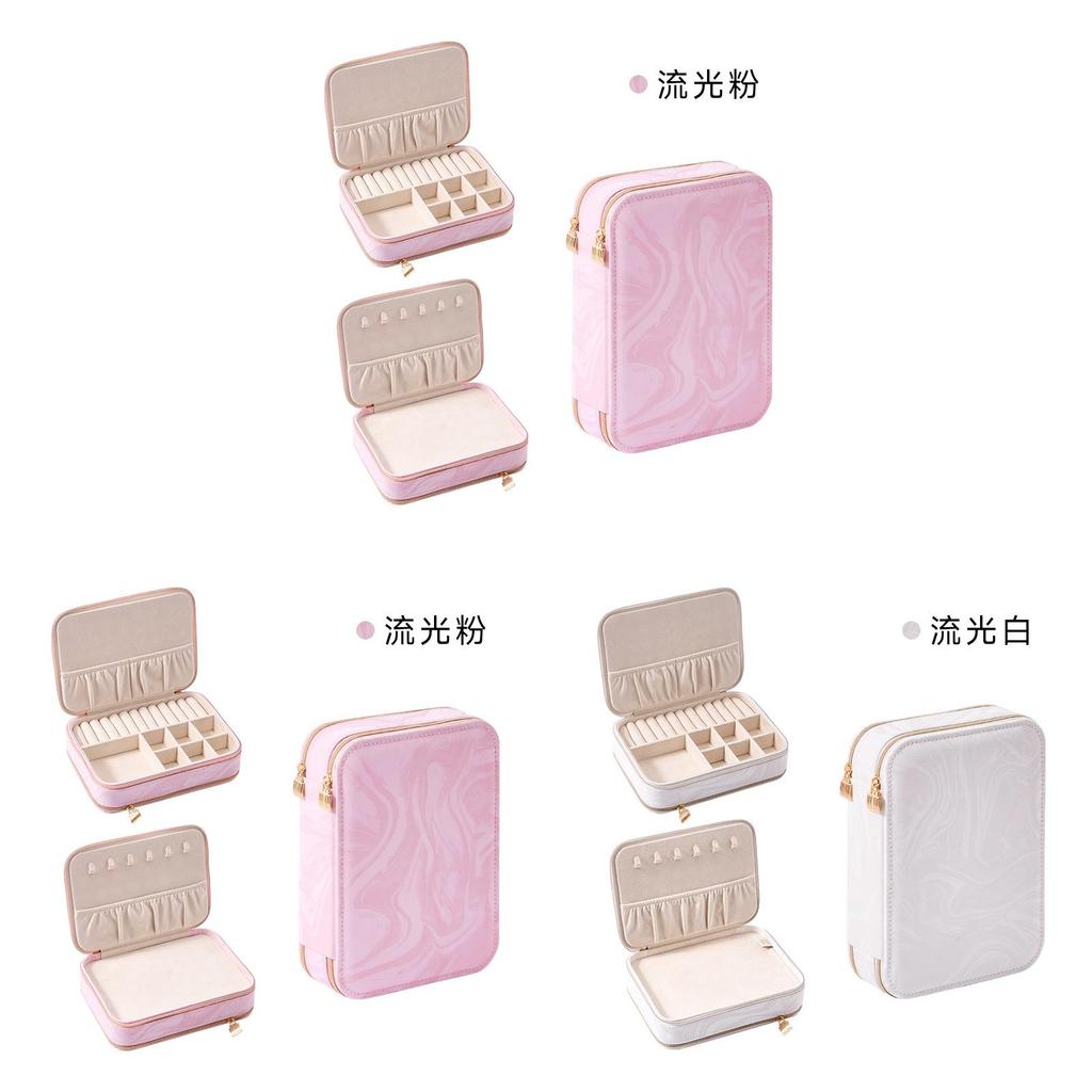Chinese Style Jewelry Box With Dual Zippers Leather Storage Organizer For Gift And Travel Use