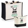 Tote bag - PLANETEE - Duo cabas jute et trousse Ulysse - Pas touche Panda - Personnalisable - Jute & coton 33x42 cm